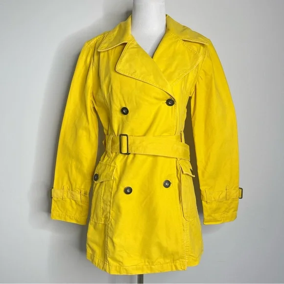 Vintage Y2K yellow fiorucci double breasted cotton canvas peacoat trench coat - Picture 1 of 17